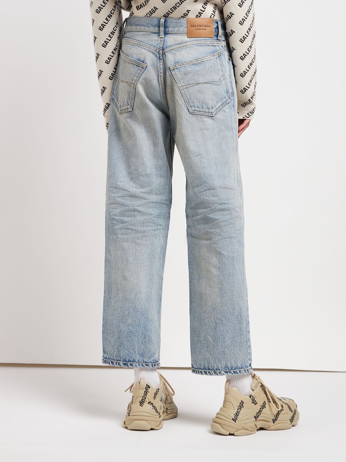 Shop Balenciaga Ankle Cut Denim Jeans In 80s Clear