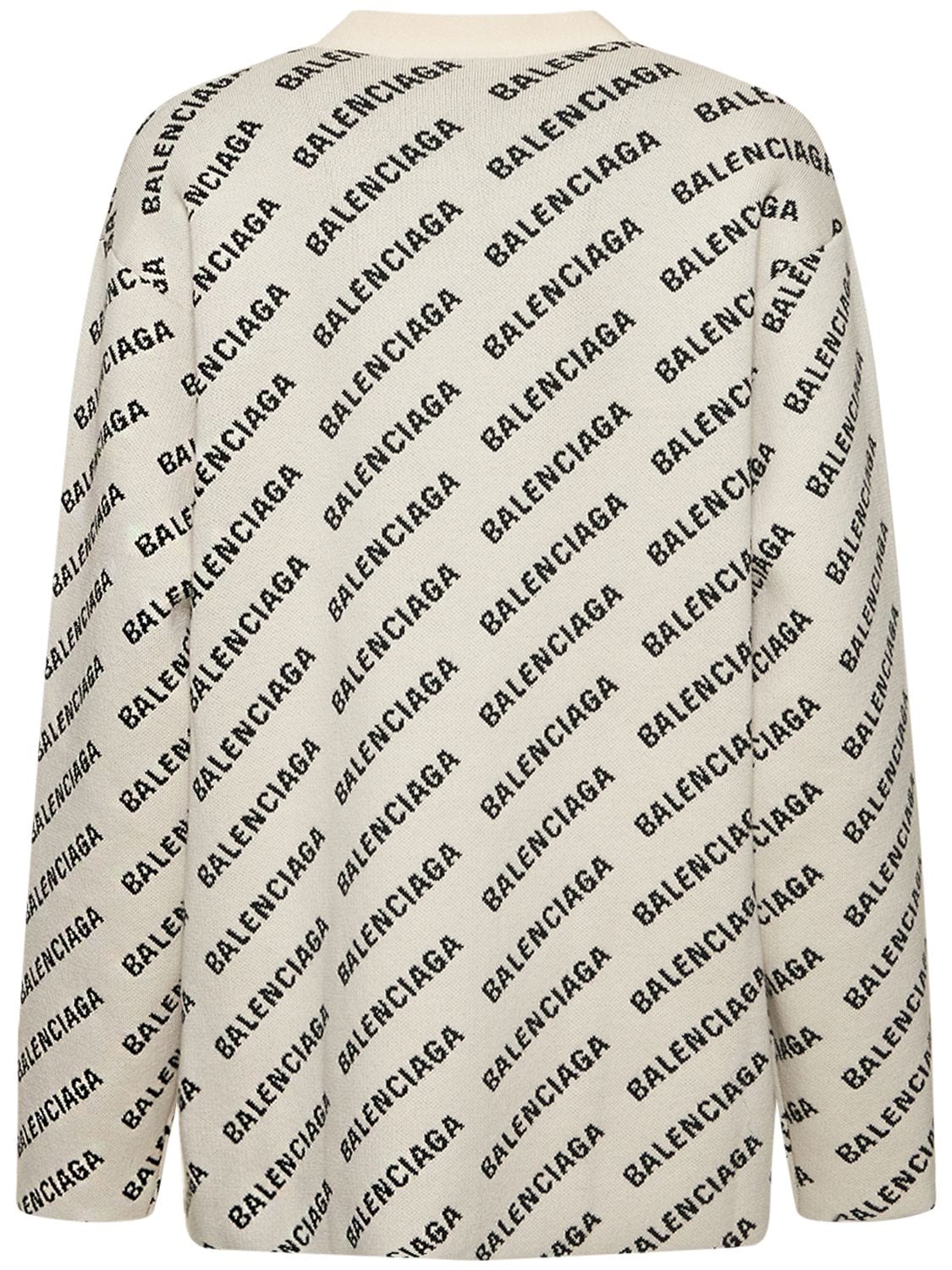 Shop Balenciaga All-over Logo Cotton Blend Cardigan In Chalky White