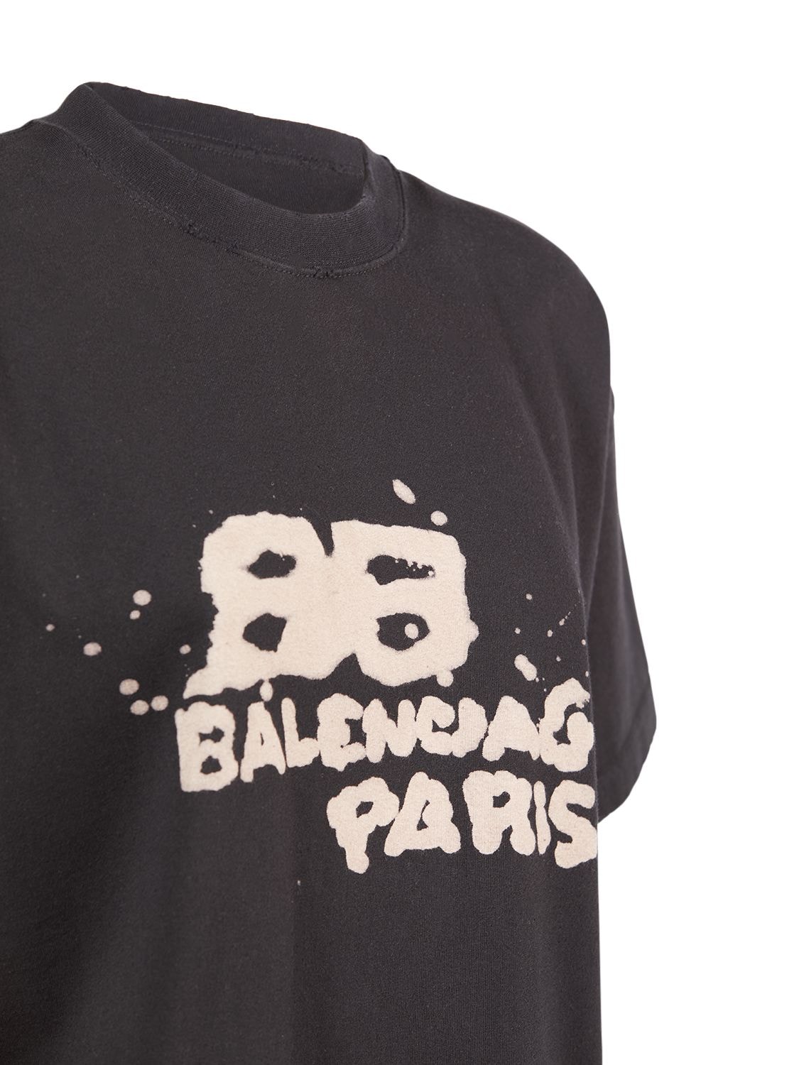 Shop Balenciaga Medium Fit Cotton T-shirt In Black,ecru