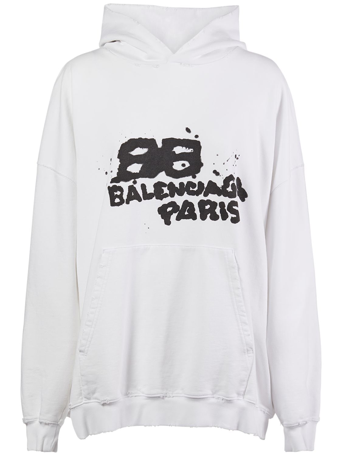 Shop Balenciaga Large Fit Cotton Hoodie In White,black