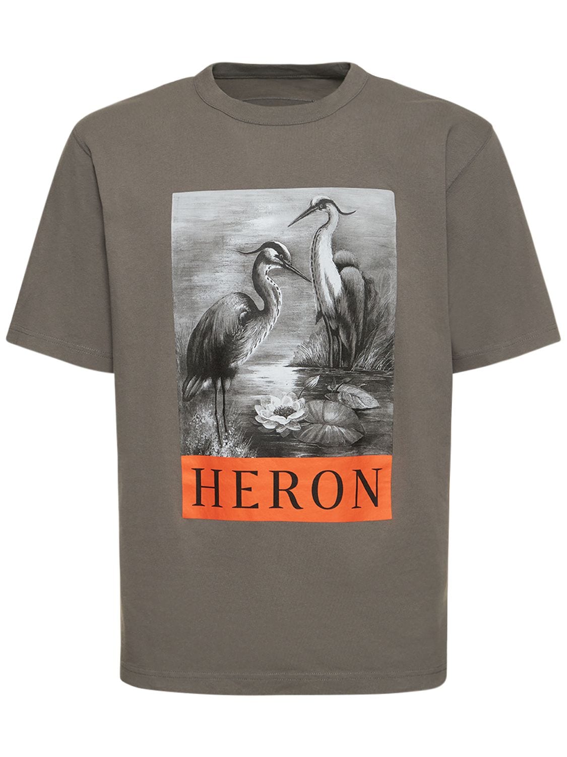 Heron Preston Heron Print Cotton Jersey T-shirt In Grey,black