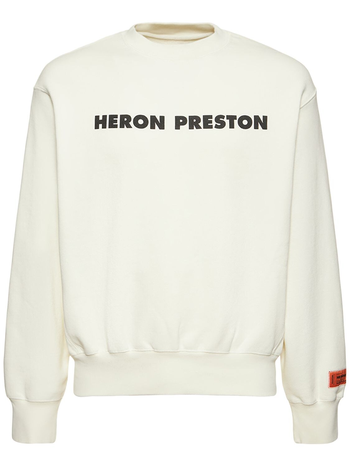 HERON PRESTON LOGO PRINT COTTON CREWNECK SWEATSHIRT