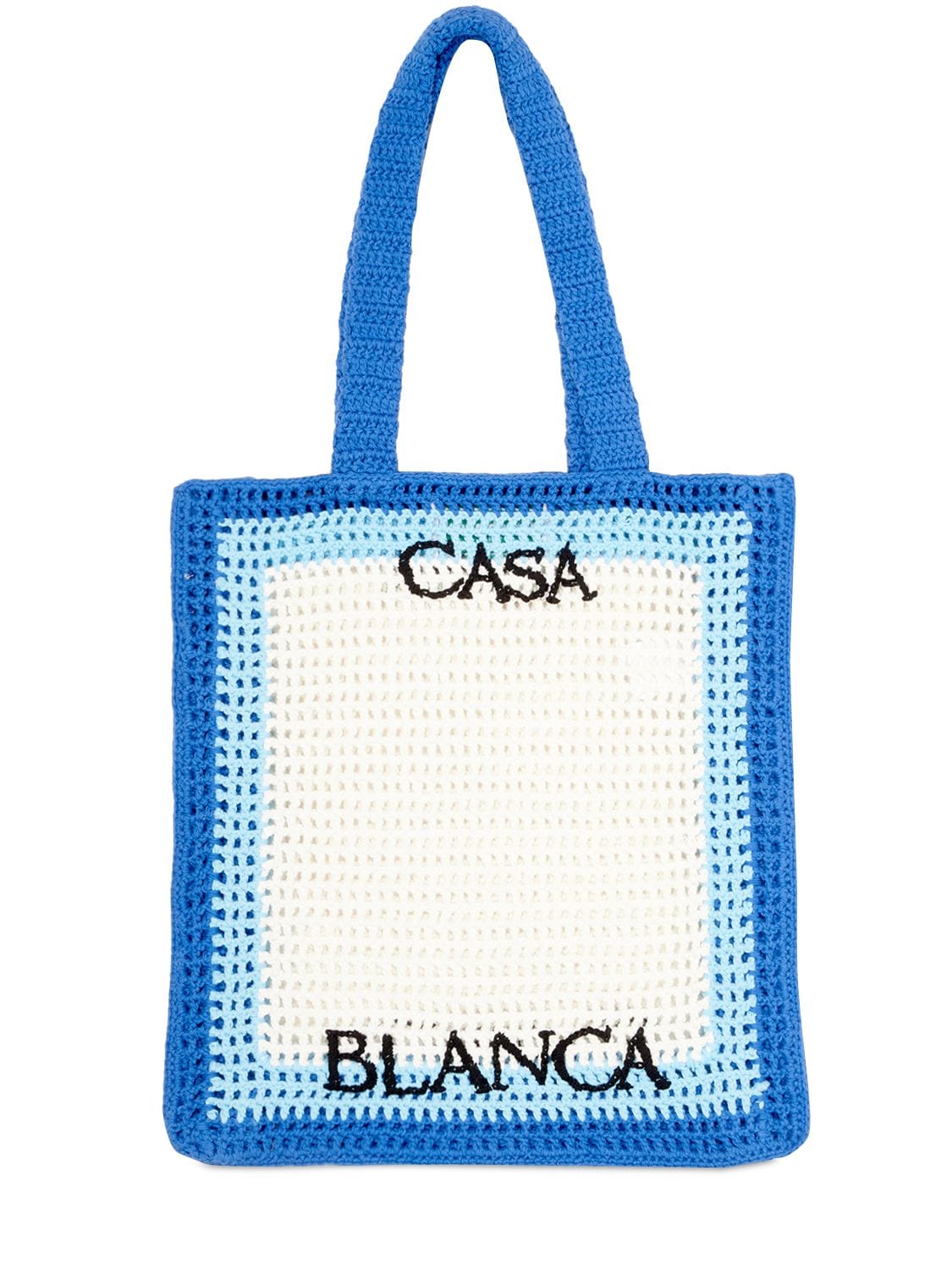 Casablanca Logo Cotton Crochet Tote Bag In Blue,orange