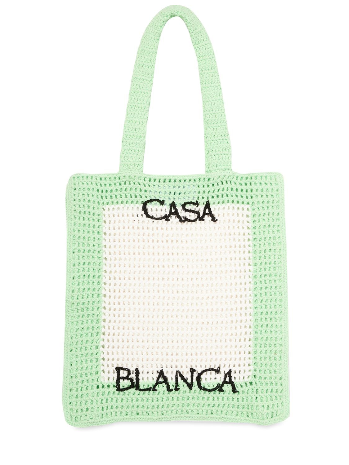 Casablanca Logo Cotton Crochet Tote Bag In Light Green