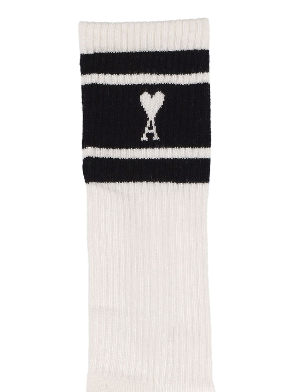 Shop Ami Alexandre Mattiussi Cotton Adc Striped Socks In Black
