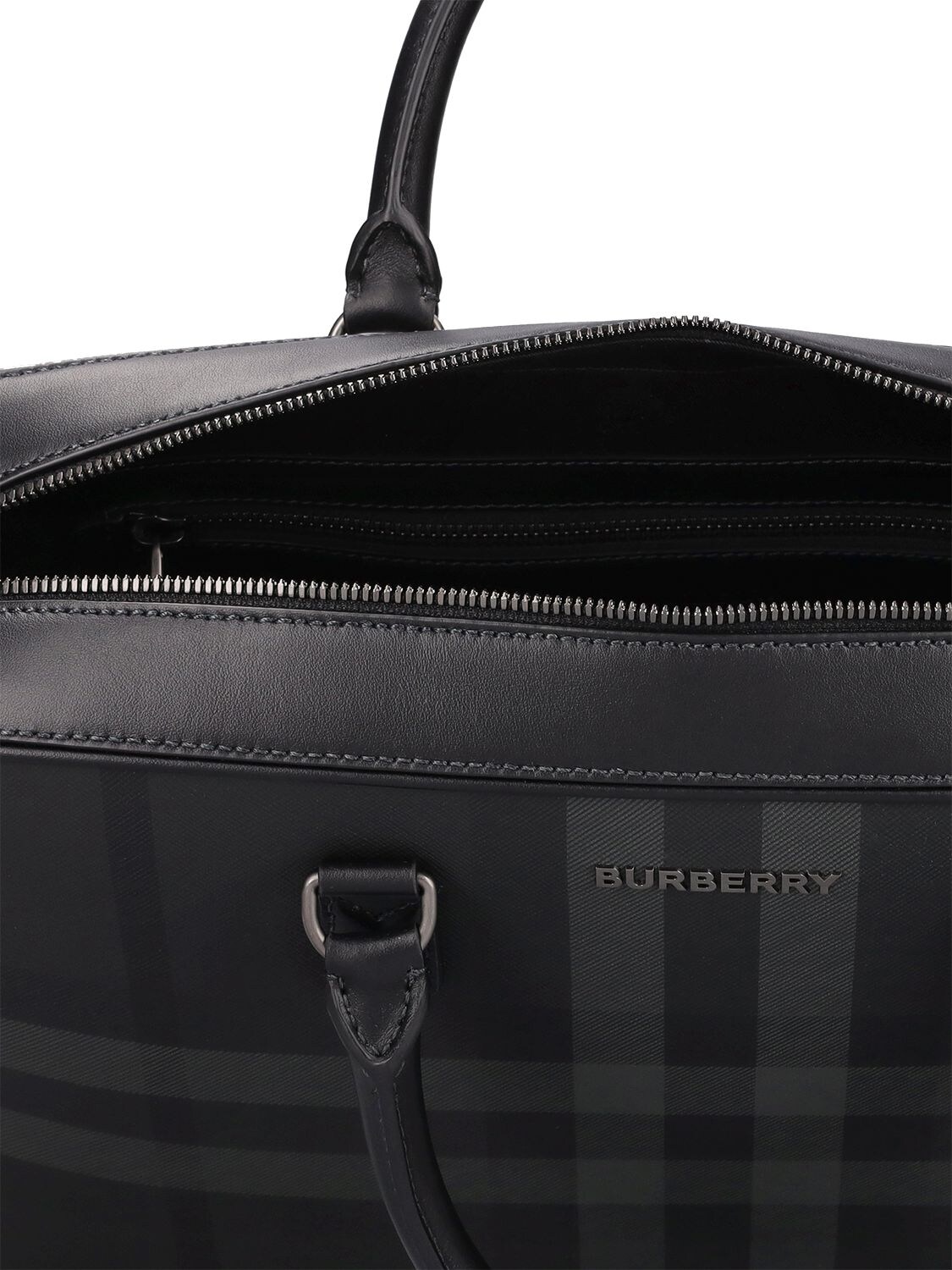 Shop Burberry Check Briefcase Bag In Charcoal