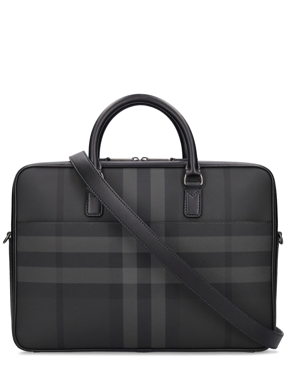 Shop Burberry Check Briefcase Bag In Charcoal