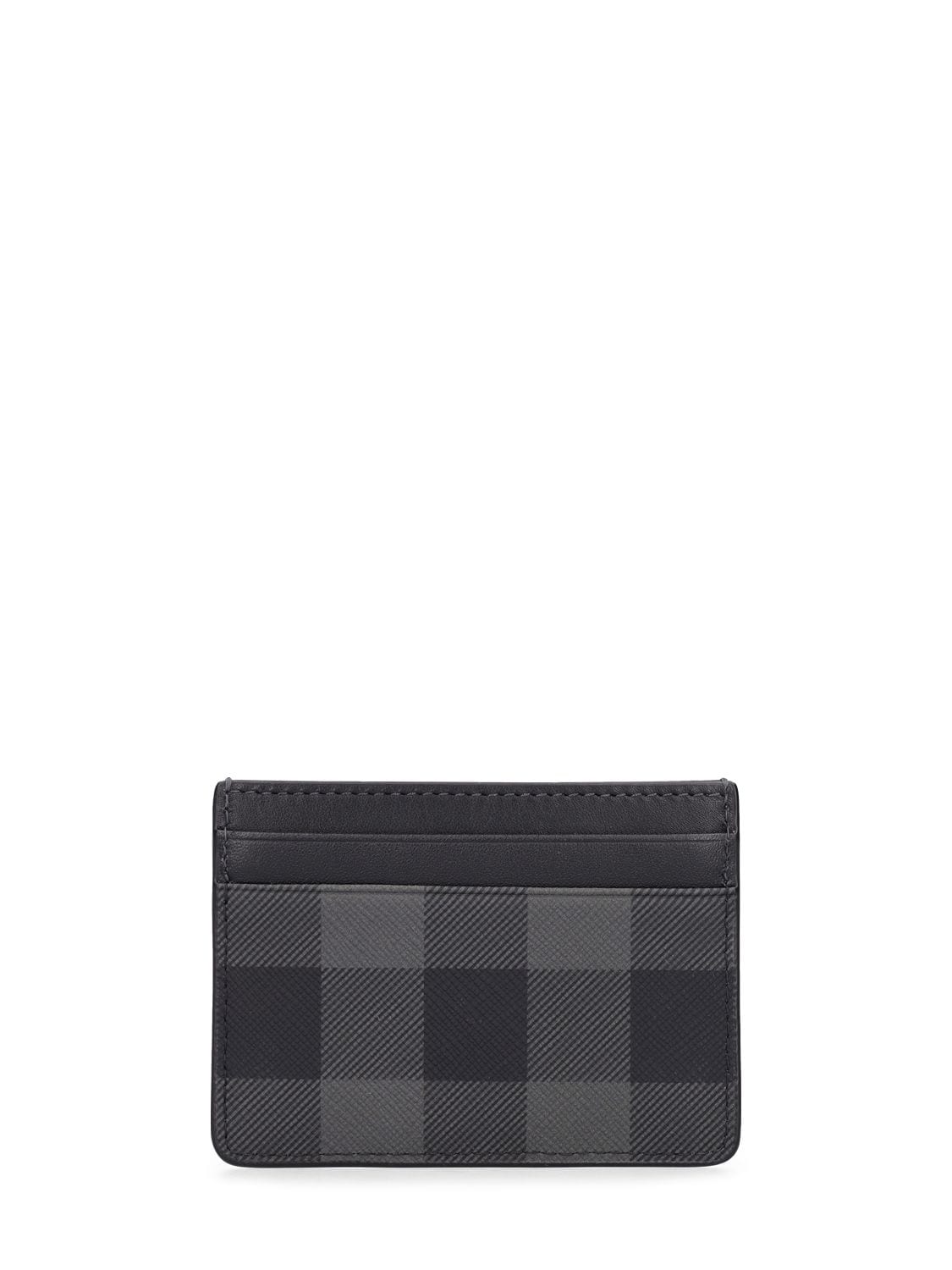 Shop Burberry Sandon Check Card Holder In Charcoal