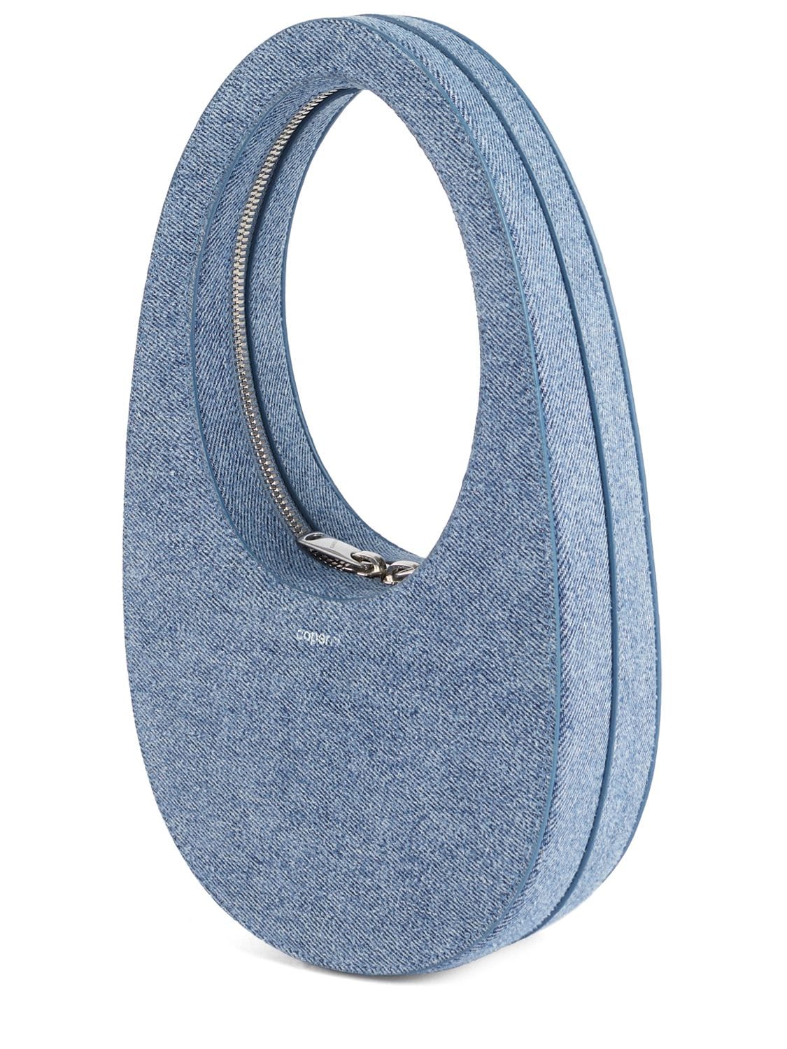 Shop Coperni Mini Swipe Denim Top Handle Bag In Light Blue