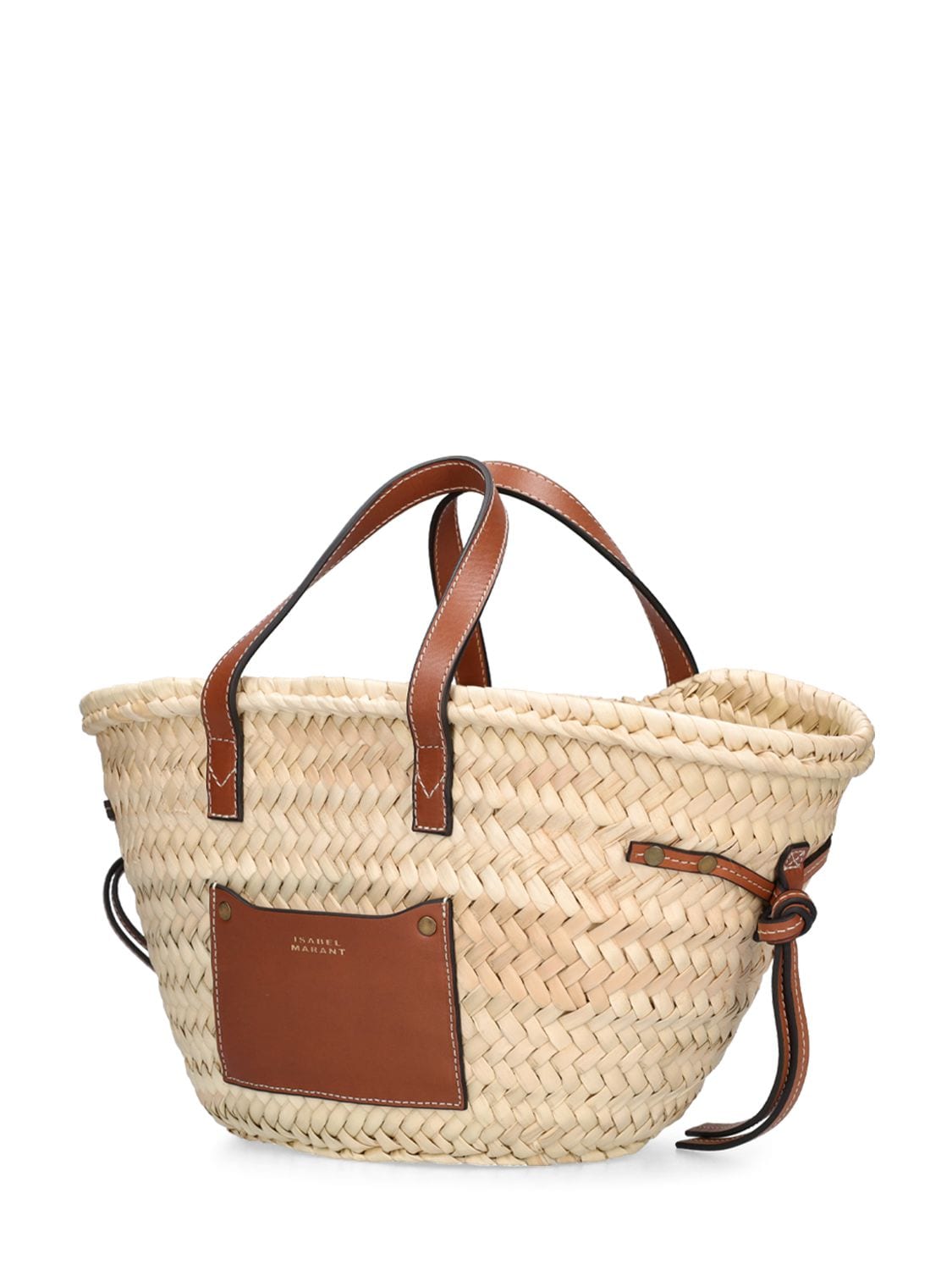 Shop Isabel Marant Cadix Mini Straw Tote Bag In Natural,cognac