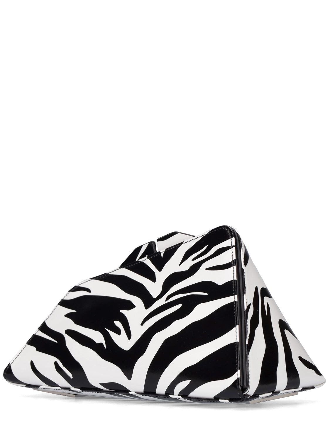 Shop Attico 8.30 Pm Zebra Printed Leather Clutch In White,black