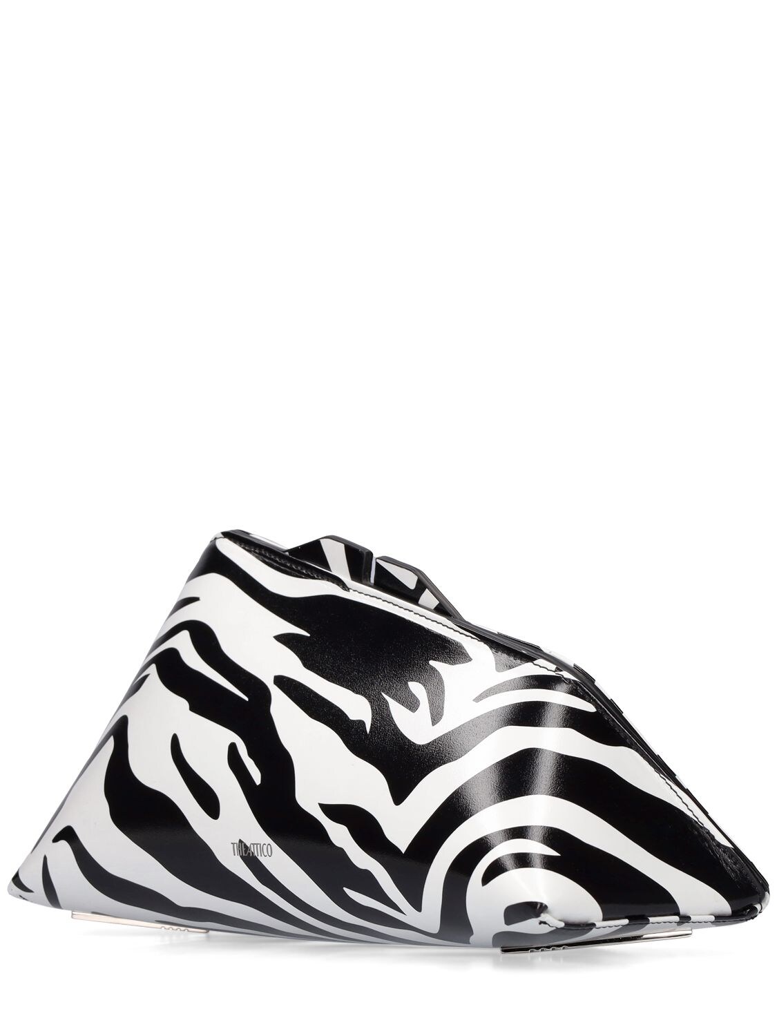 Shop Attico 8.30 Pm Zebra Printed Leather Clutch In White,black