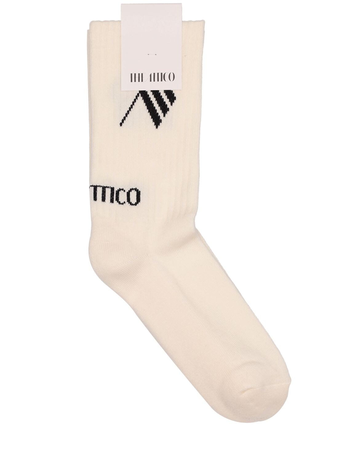 Shop Attico Short Stretch Cotton Knit Socks In White,black