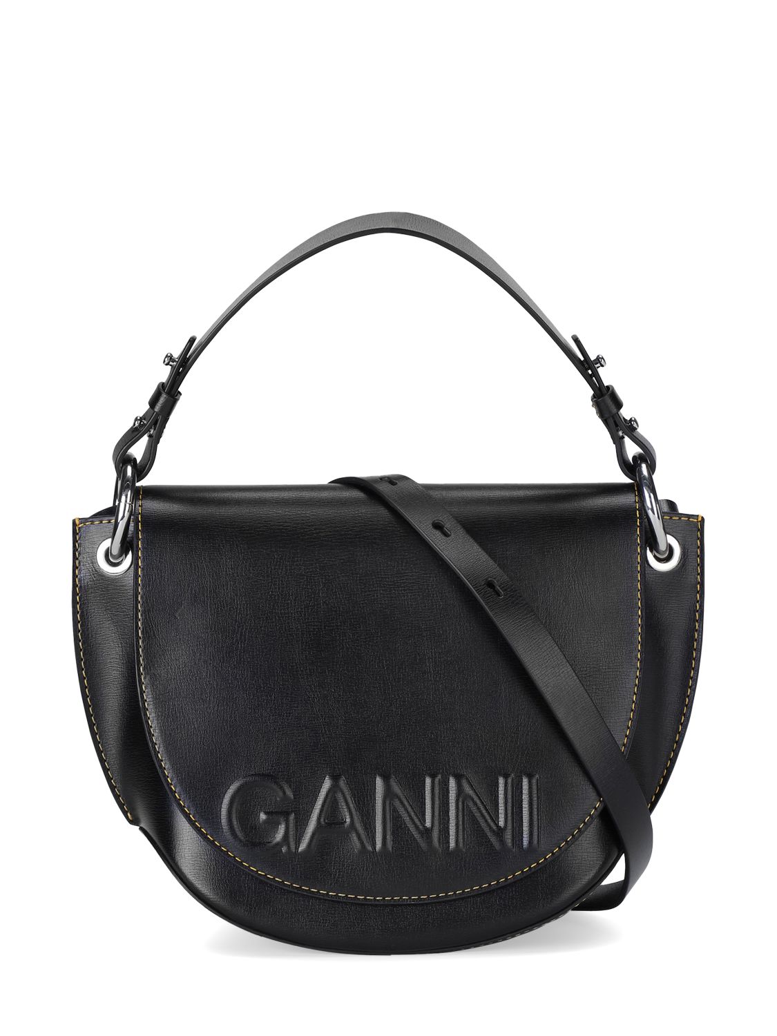 Ganni Banner Saddle Top Handle Bag In Black ModeSens