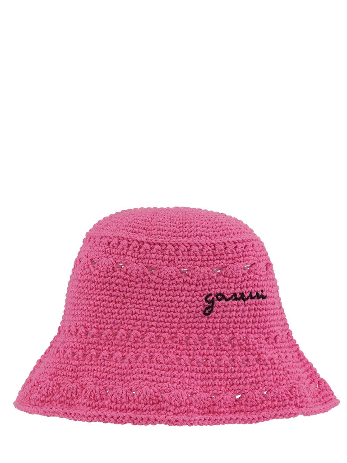 Ganni Pink Logo Bucket Hat