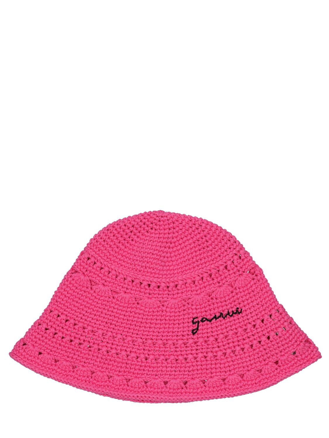 Cotton Crochet Bucket Hat W/ Logo – WOMEN > ACCESSORIES > HATS
