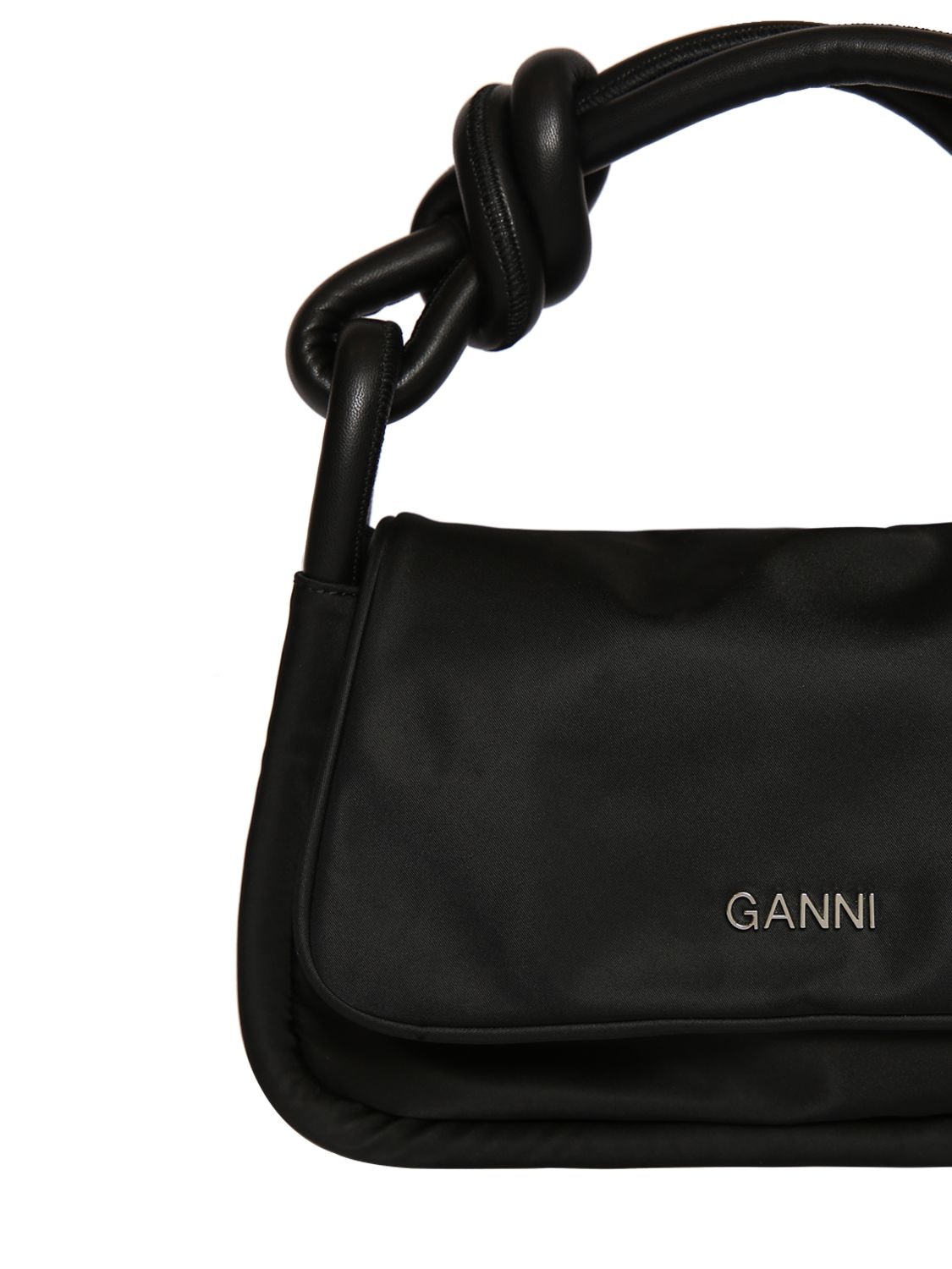 Shop Ganni Knot Flap Over Shoulder Bag In Black