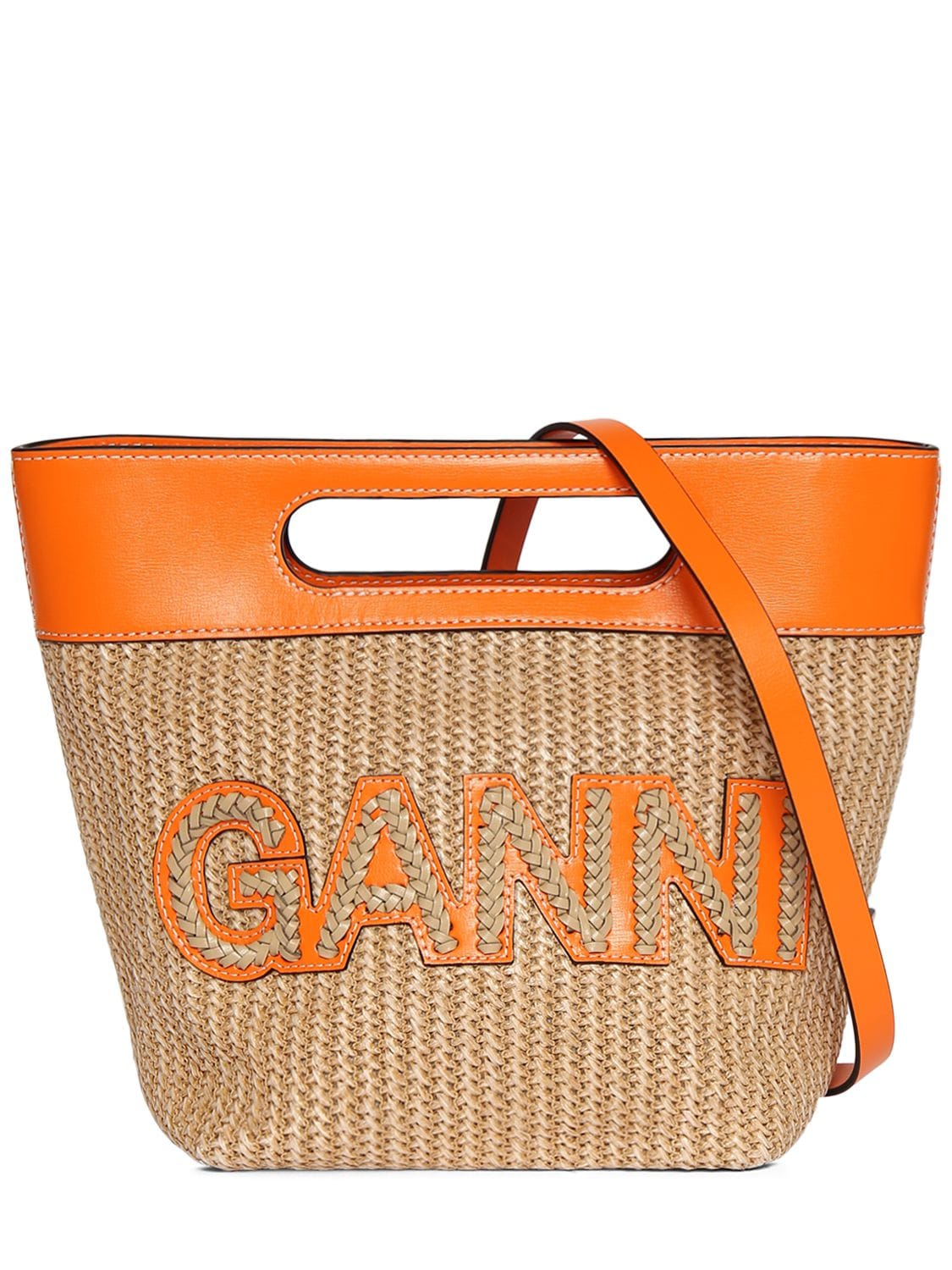 Ganni Medium Craft Raffia Tote Bag In Orange | ModeSens