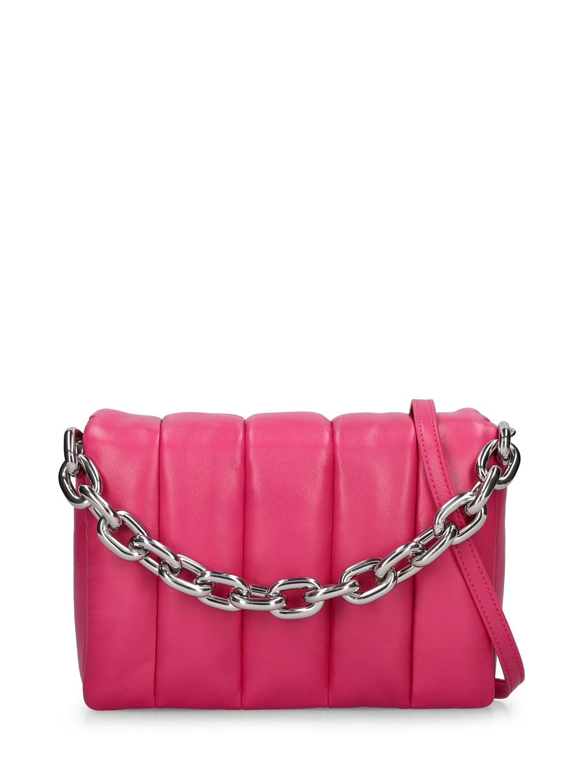 Stand Studio Hera Quilted Leather Clutch Bag In Neonpink,silver