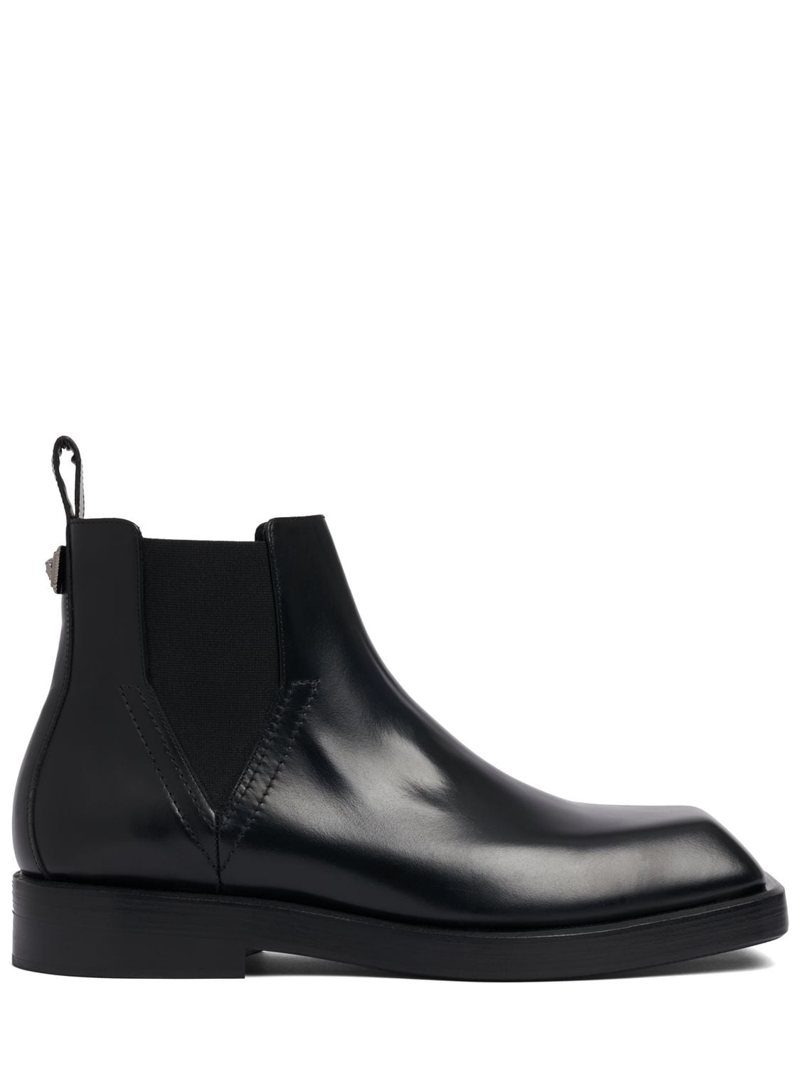 VERSACE SQUARED TOE LEATHER CHELSEA BOOTS