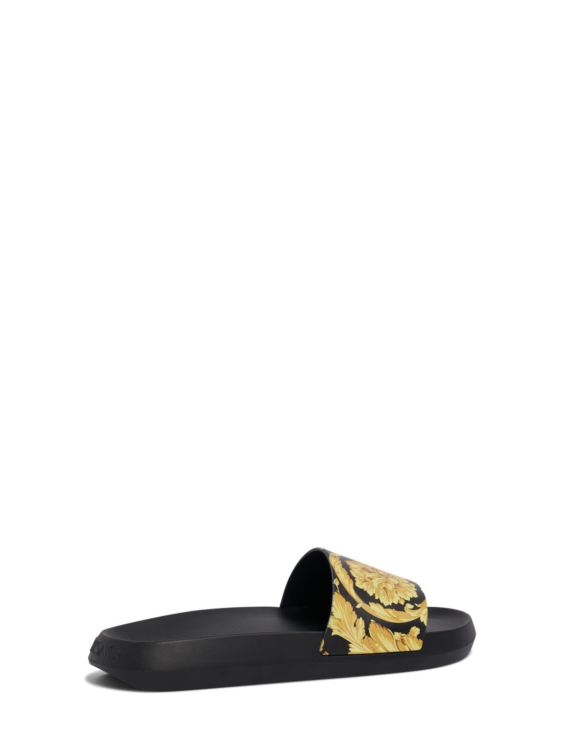 Shop Versace Baroque Print Rubber Slide Sandals In Black,gold