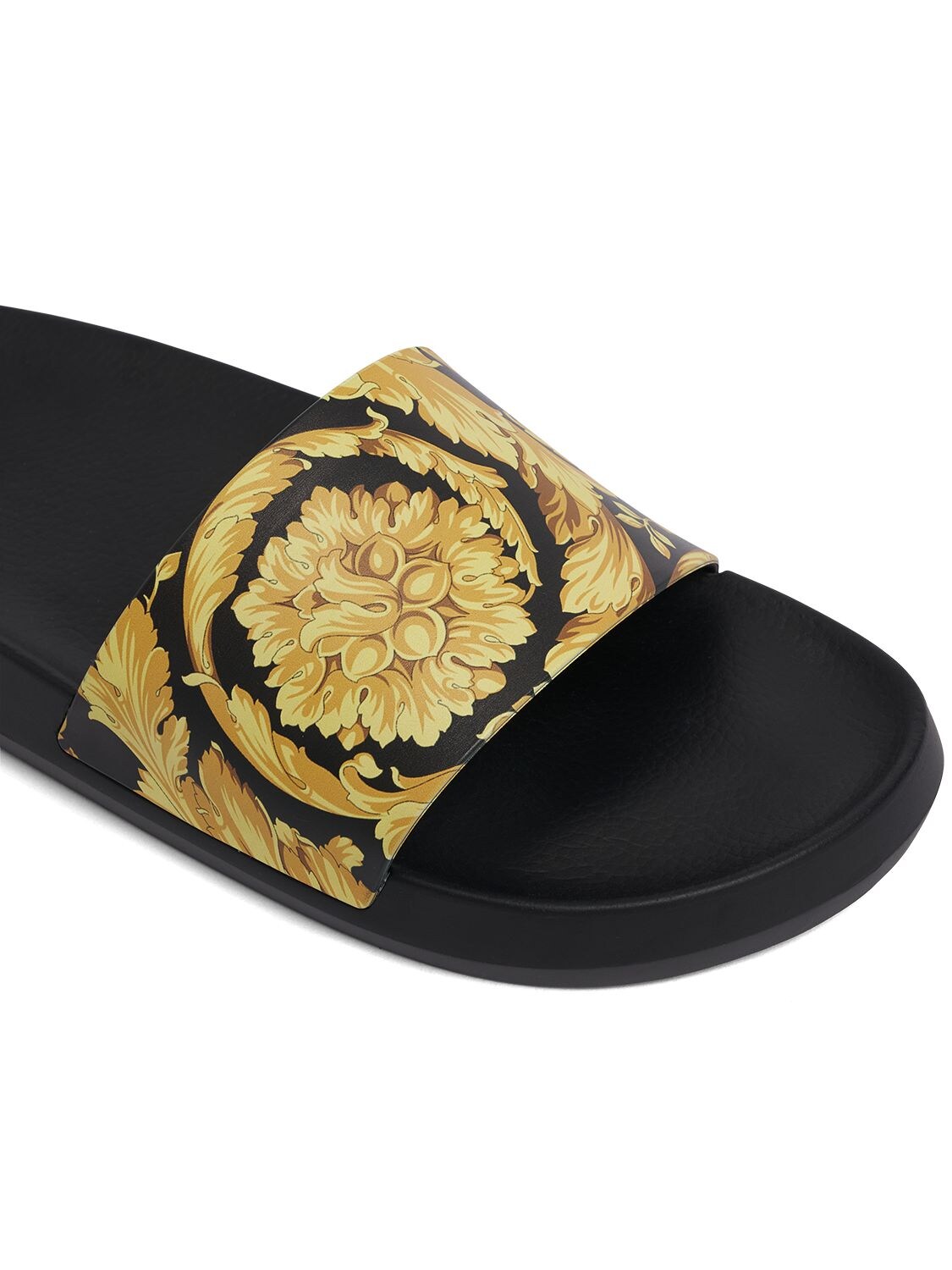 Shop Versace Baroque Print Rubber Slide Sandals In Black,gold