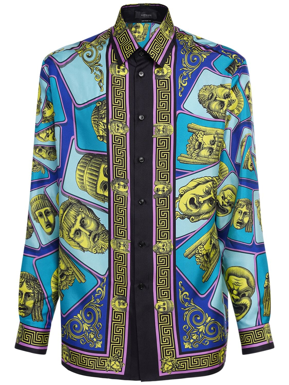 VERSACE MASK PRINT SILK TWILL SHIRT