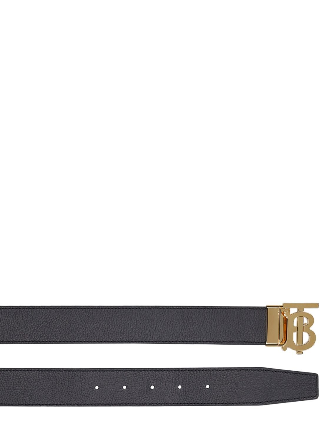 Shop Burberry 35mm Tb Grainy Leather Belt In Black,tan,gold