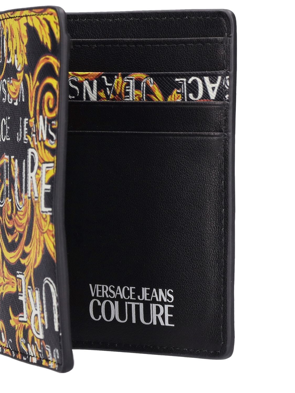 Versace Jeans Couture Baroque Saffiano Baroque Leather Card 2024 Holder Black