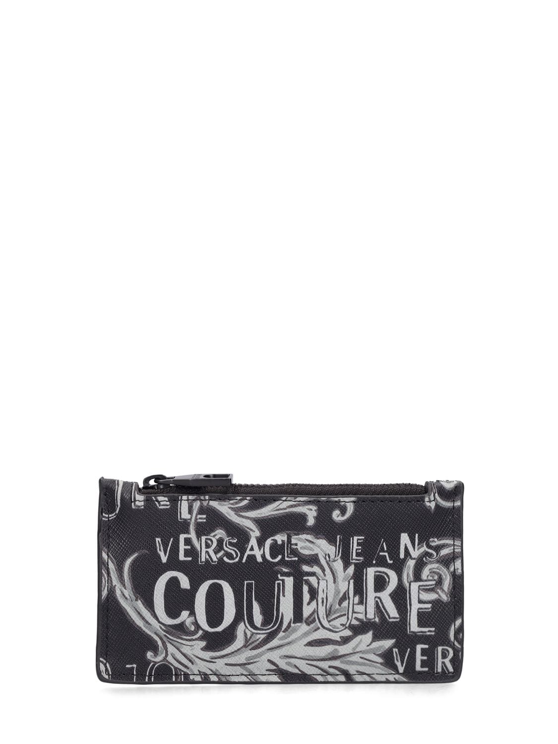 VERSACE JEANS COUTURE BAROQUE SAFFIANO LEATHER ZIP-UP WALLET