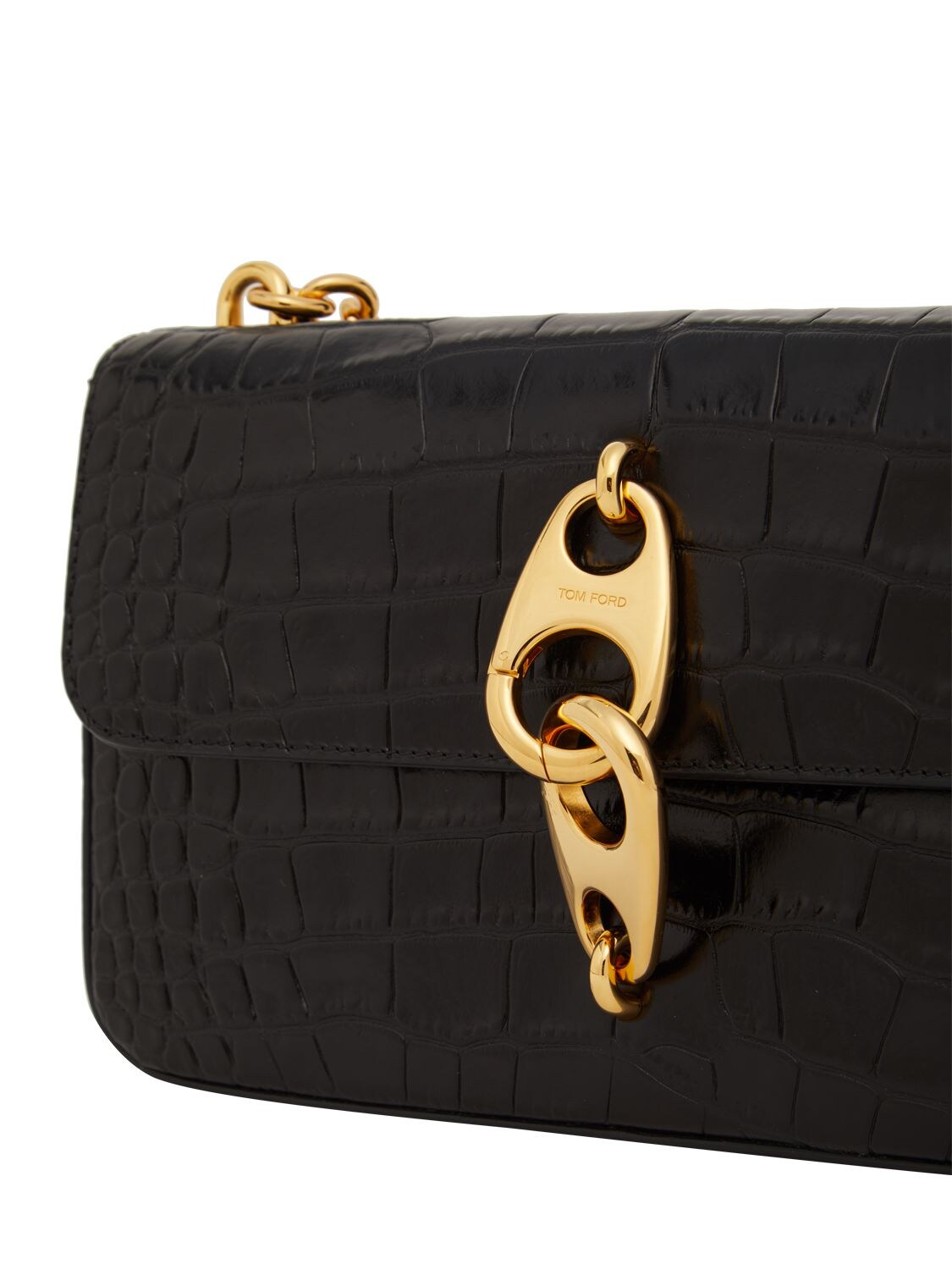 Tom Ford Medium Carine Croc Embossed Shoulder Bag In Black | ModeSens