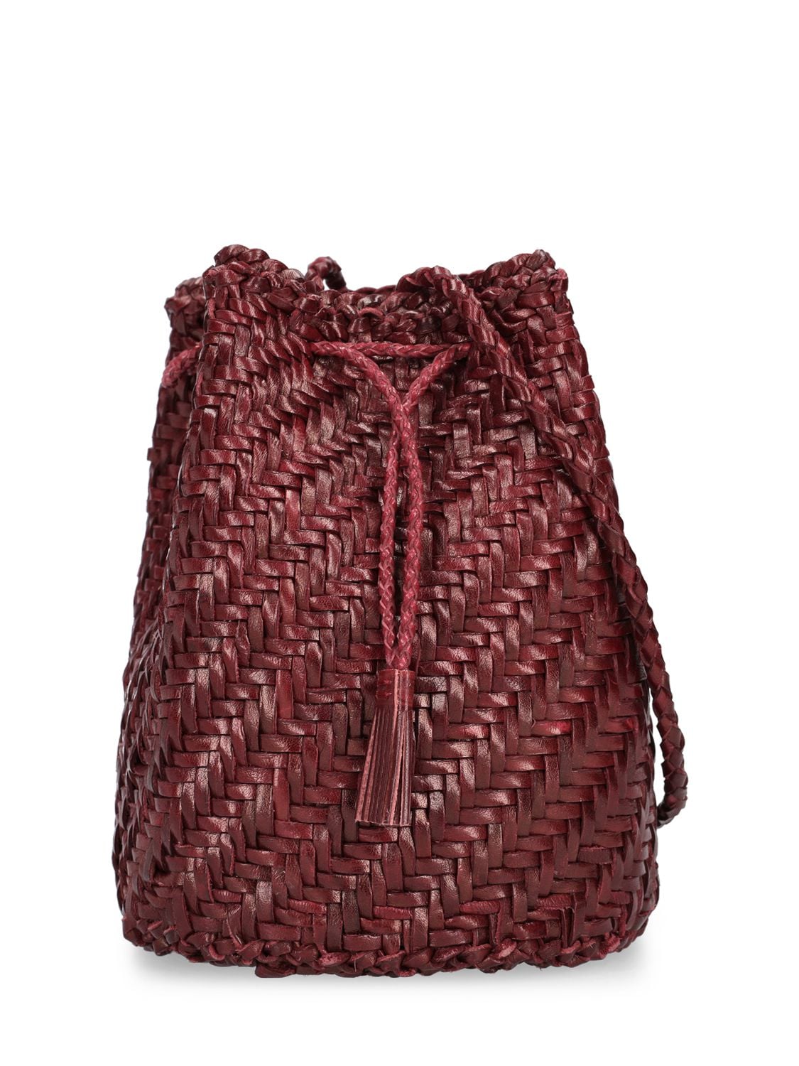 Dragon Diffusion Pompom Doublej Woven Leather Basket Bag In Bordeaux