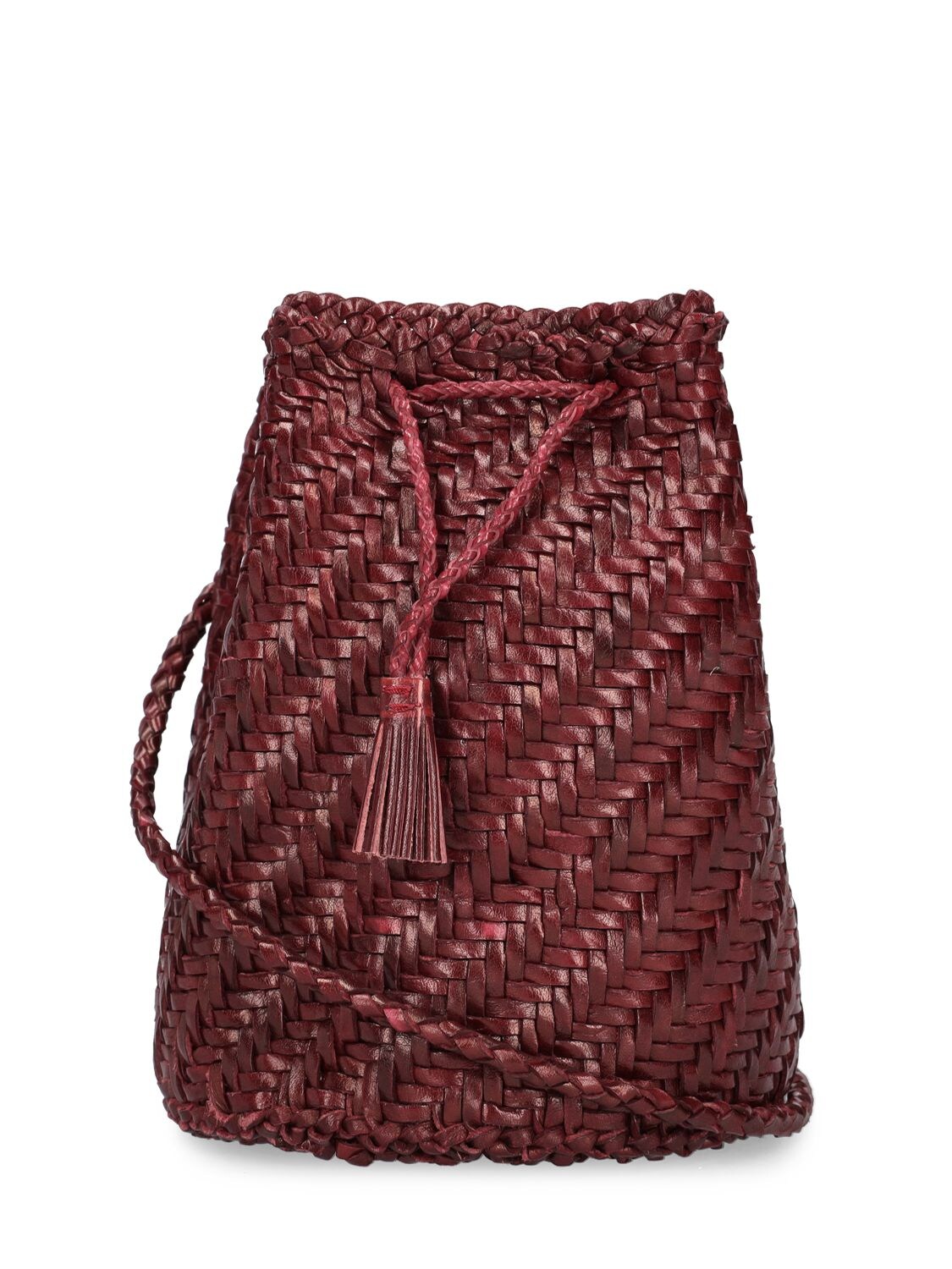 Shop Dragon Diffusion Pompom Double Jump Leather Basket Bag In Bordeaux
