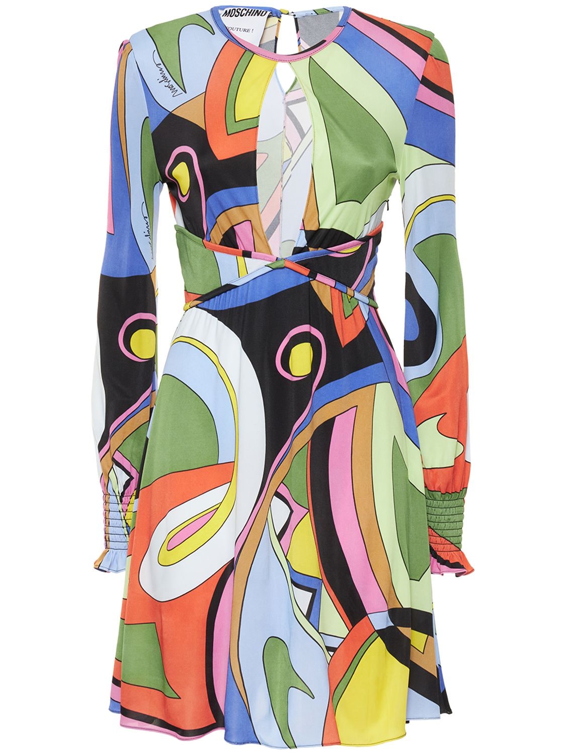 Moschino Viscose Printed Long Sleeve Mini Dress In Multi