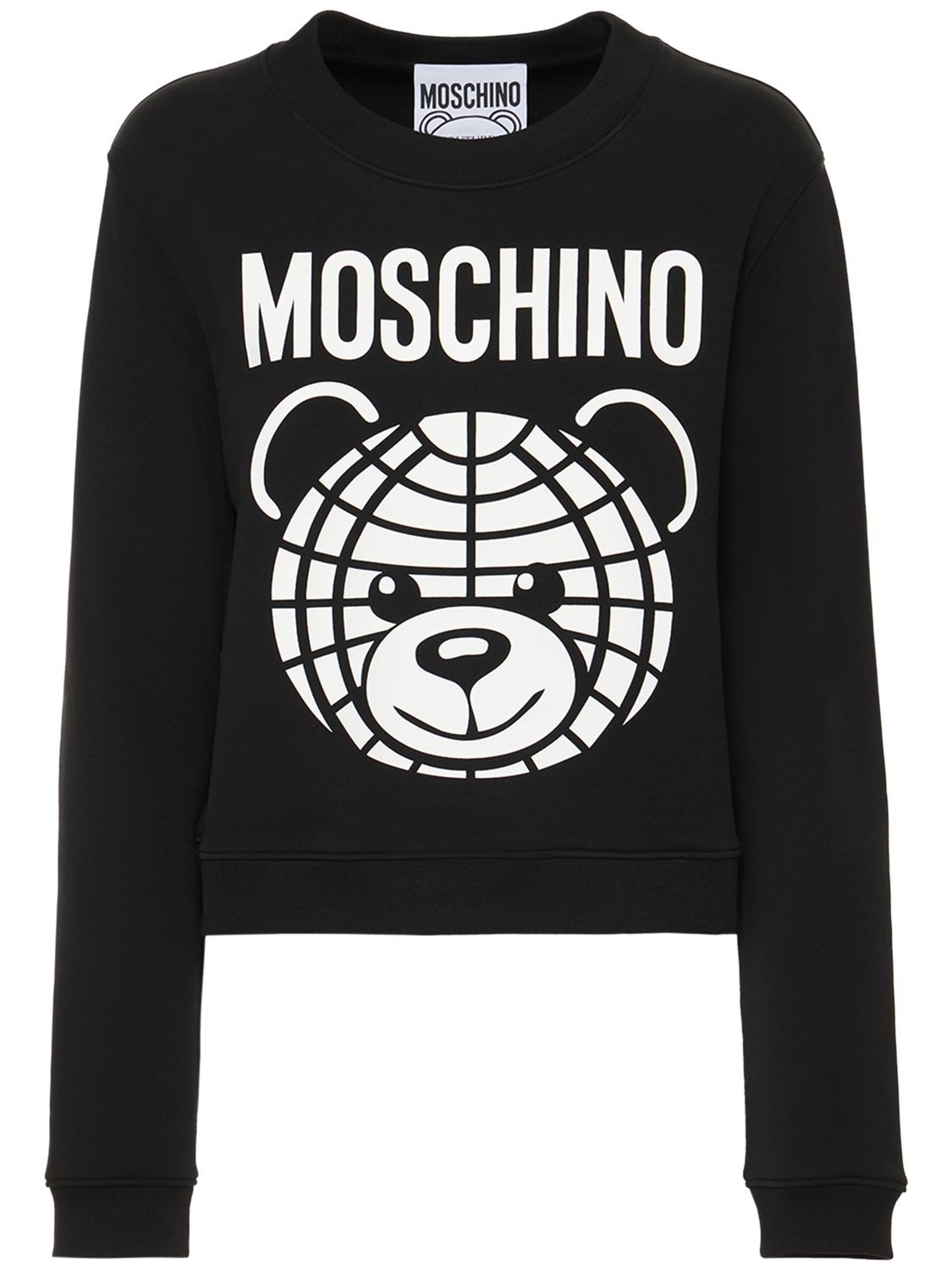 Moschino Teddy Logo Print Cotton Sweatshirt In Black