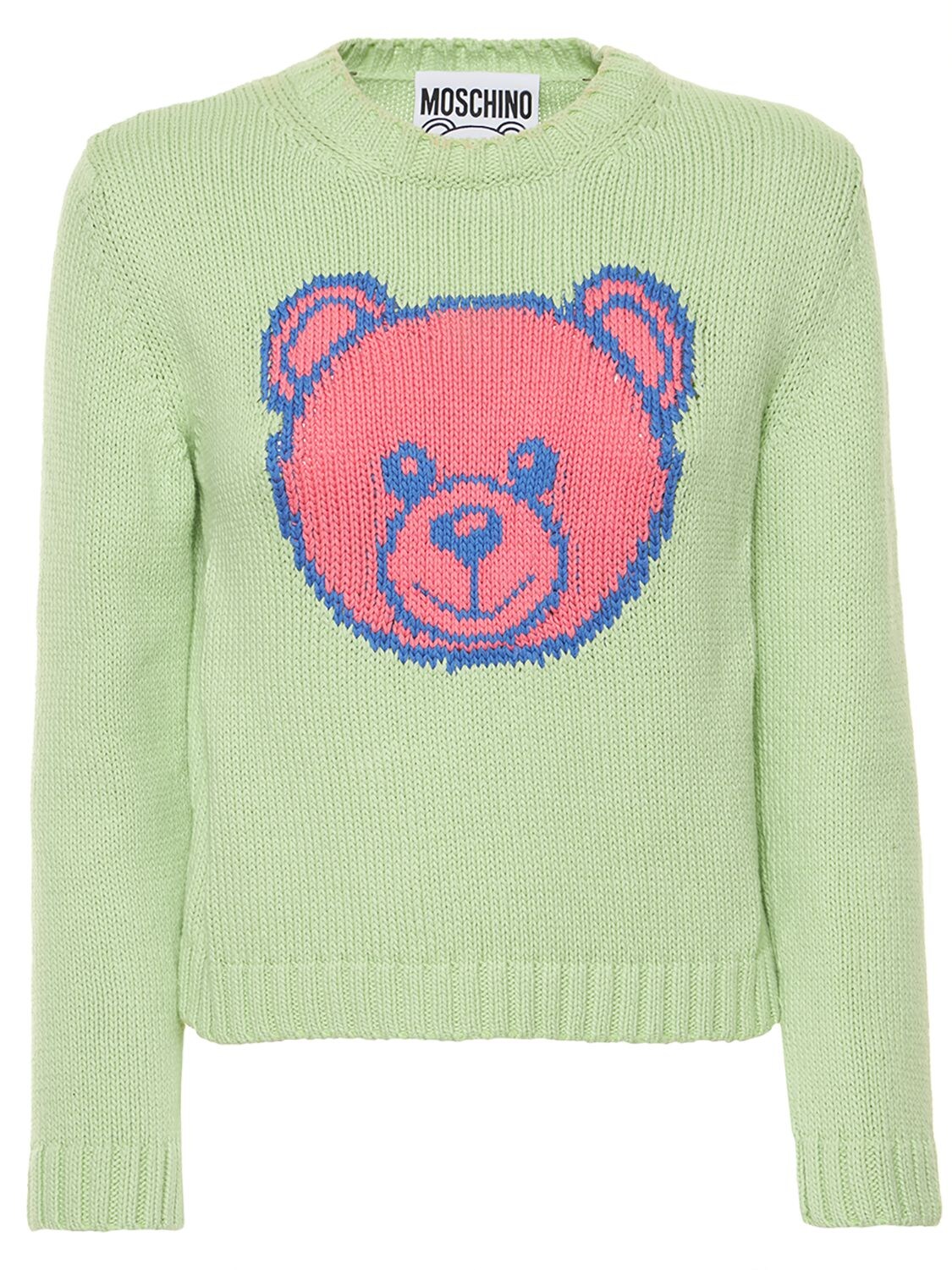 MOSCHINO COTTON KNIT TEDDY CREWNECK SWEATER