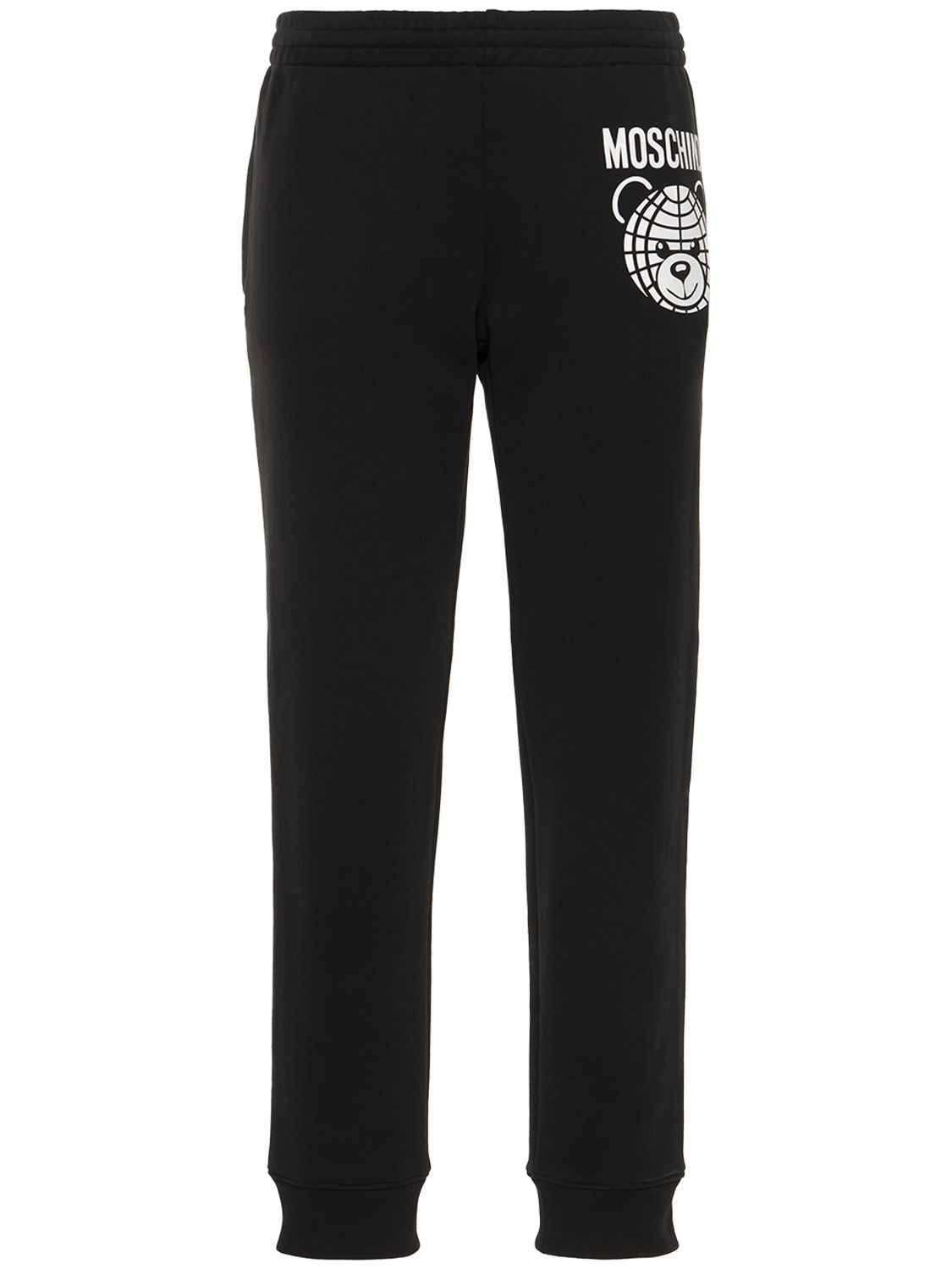 Moschino Teddy Logo Cotton Jersey Sweatpants In Black