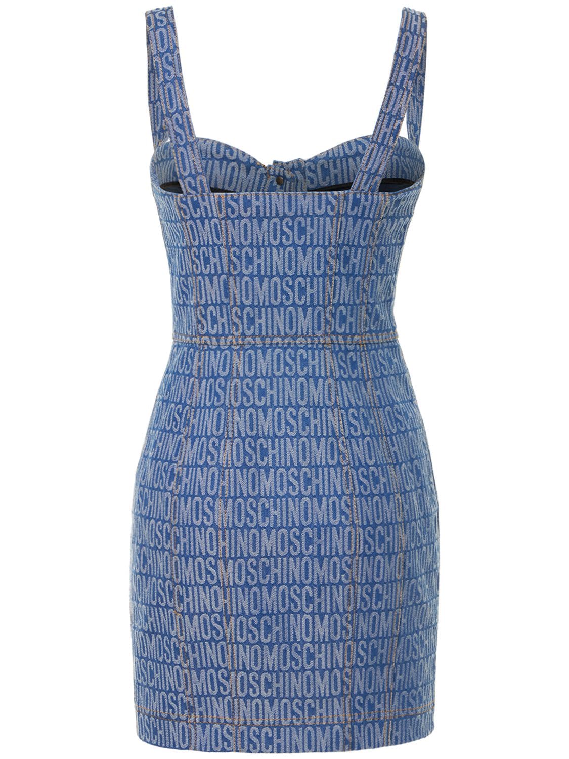 Shop Moschino Denim Jacquard Logo Bustier Mini Dress