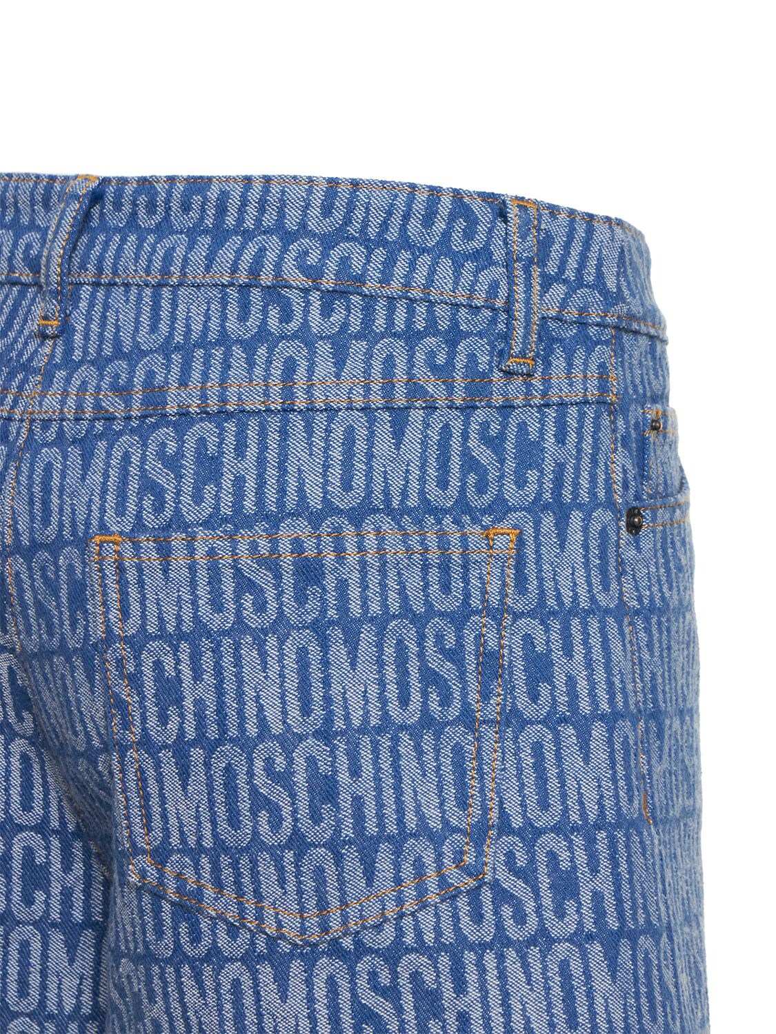 Shop Moschino Denim Jacquard Logo Mini Shorts