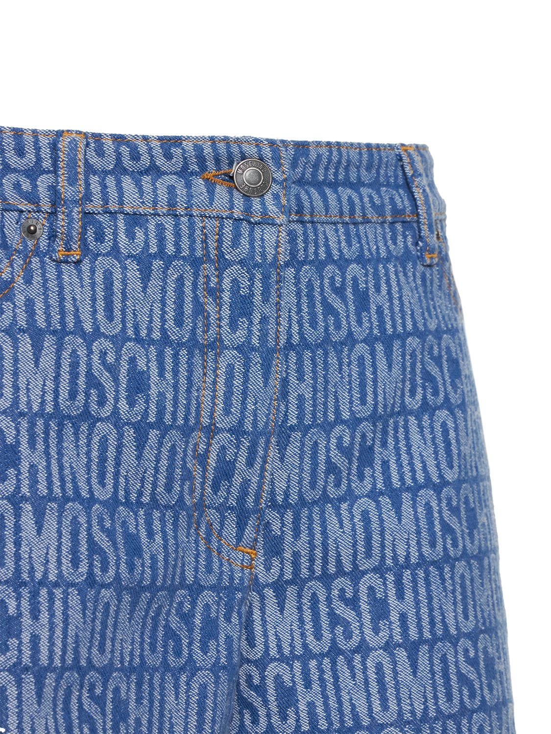 Shop Moschino Denim Jacquard Logo Mini Shorts