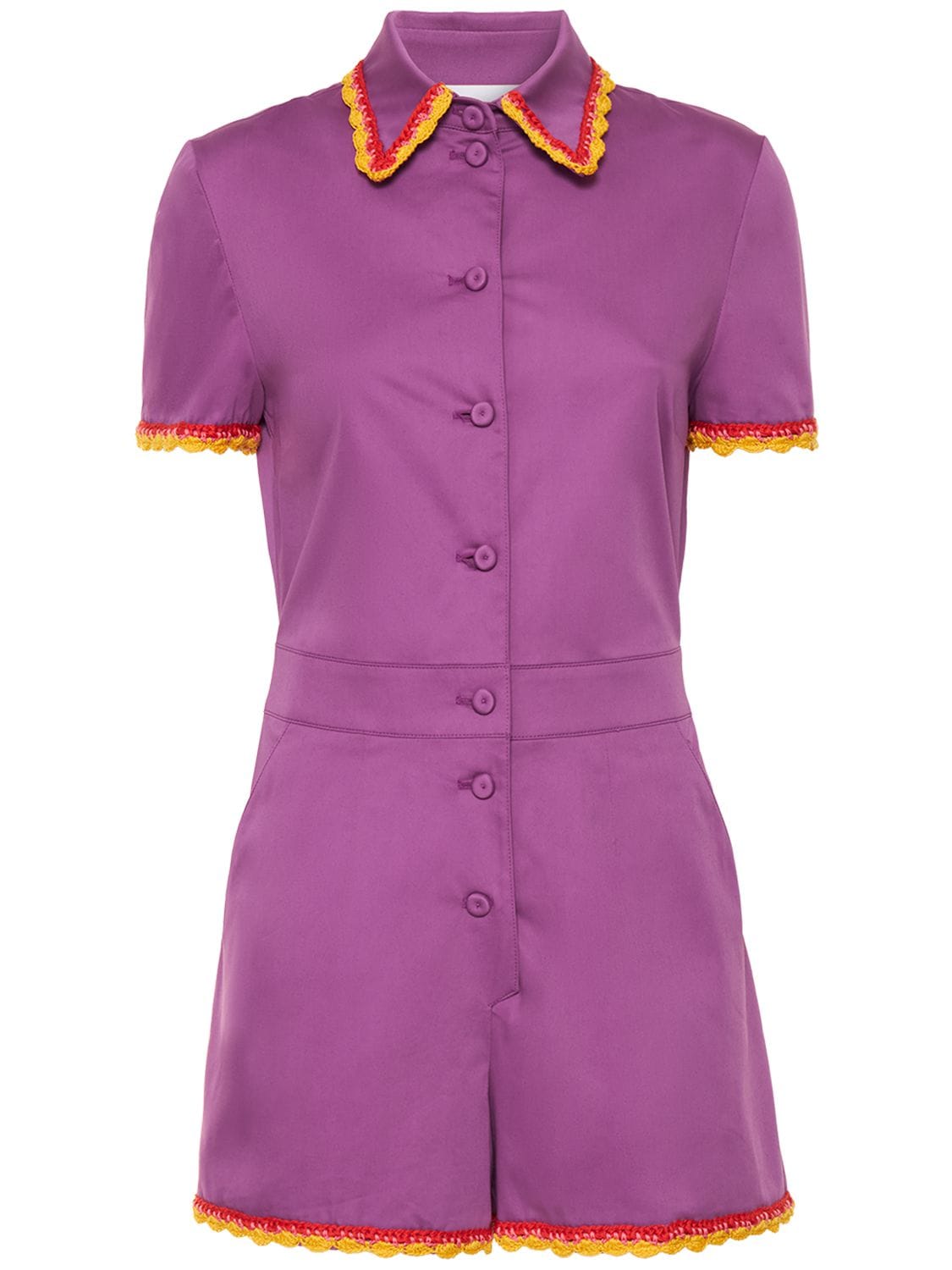 Moschino Cotton & Lace Trim Playsuit In Purple