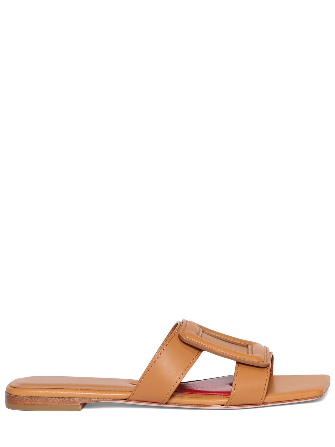 Roger Vivier 10mm Covered Buckle Leather Mules In Tan