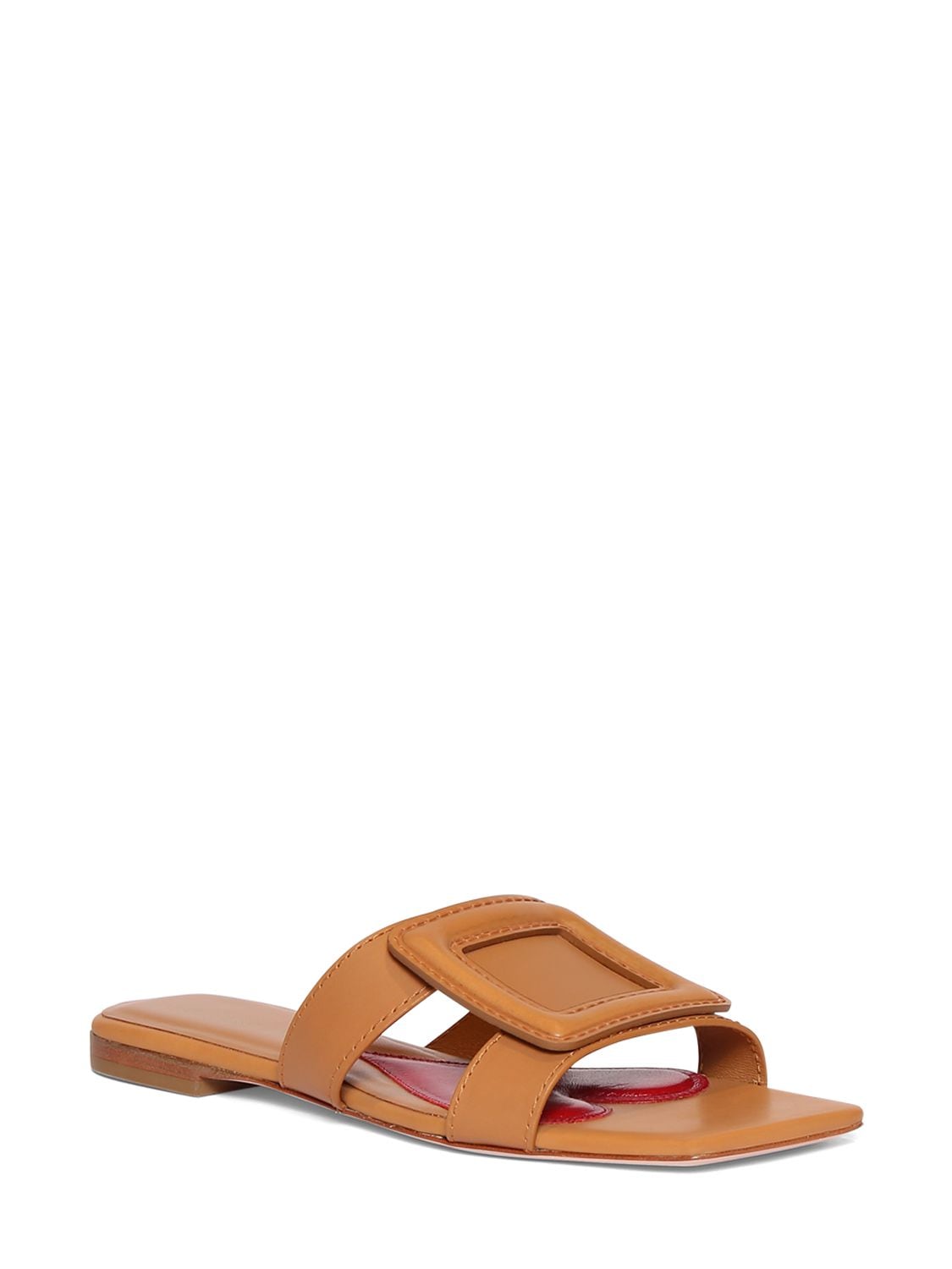 Shop Roger Vivier 10mm Covered Buckle Leather Mules In Tan