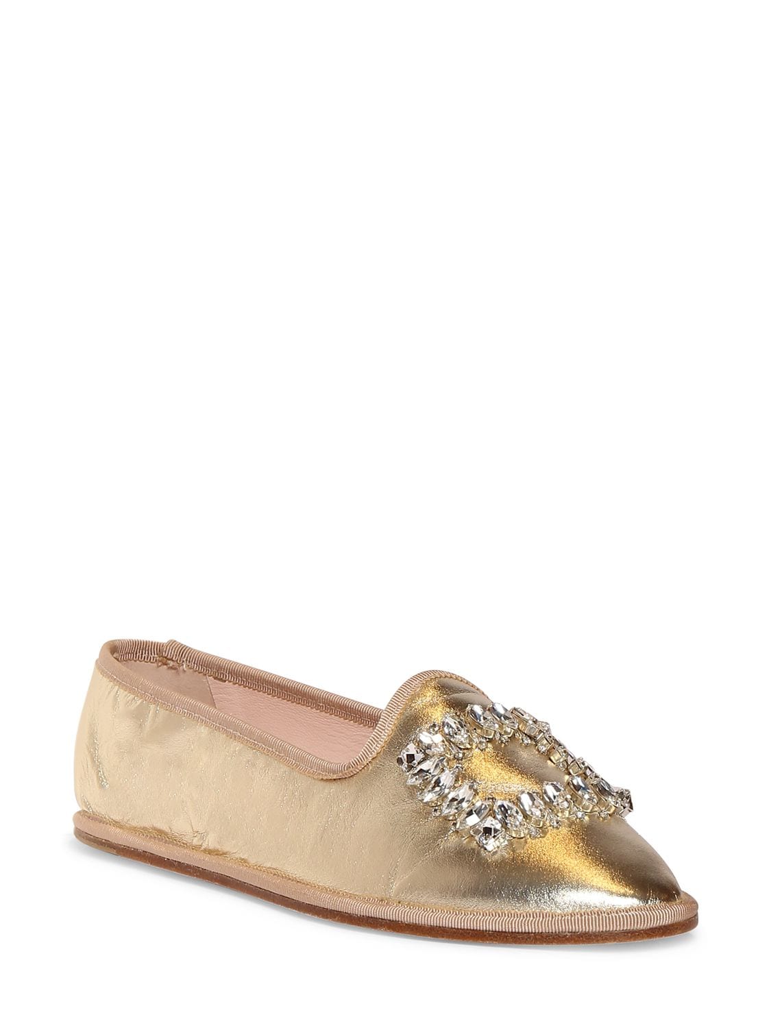 Roger Vivier 10mm Friulane Leather & Silk Loafers In Gold