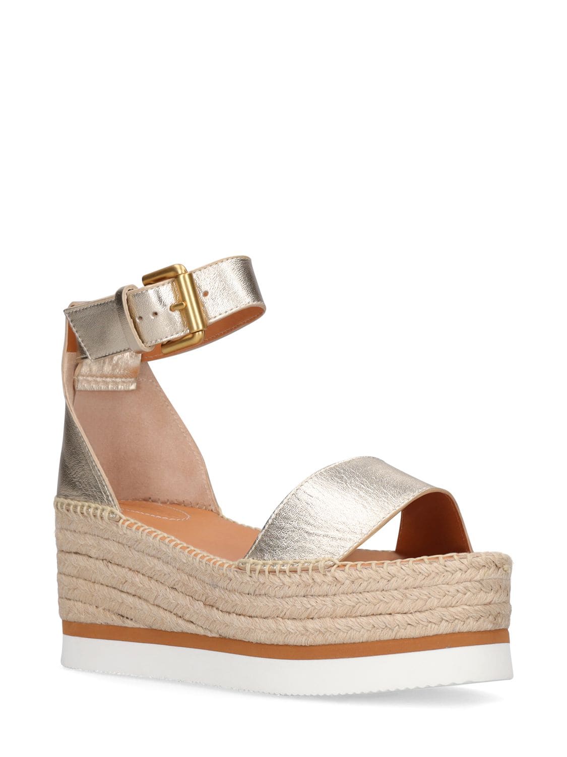 Shop See By Chloé 80mm Glyn Leather Espadrille Wedges In Gold