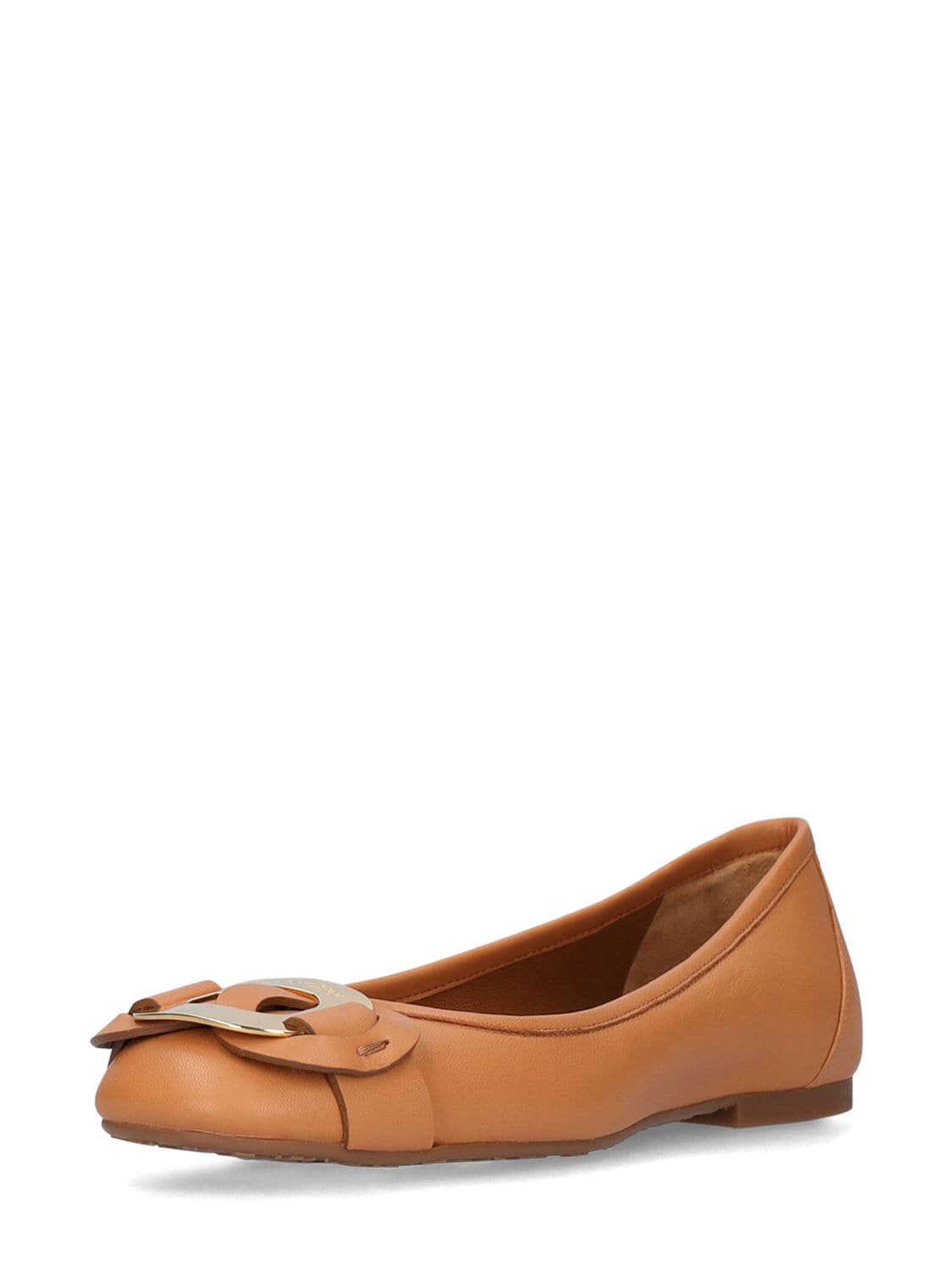 Shop See By Chloé 10mm Chany Leather Ballerina Flats In Tan