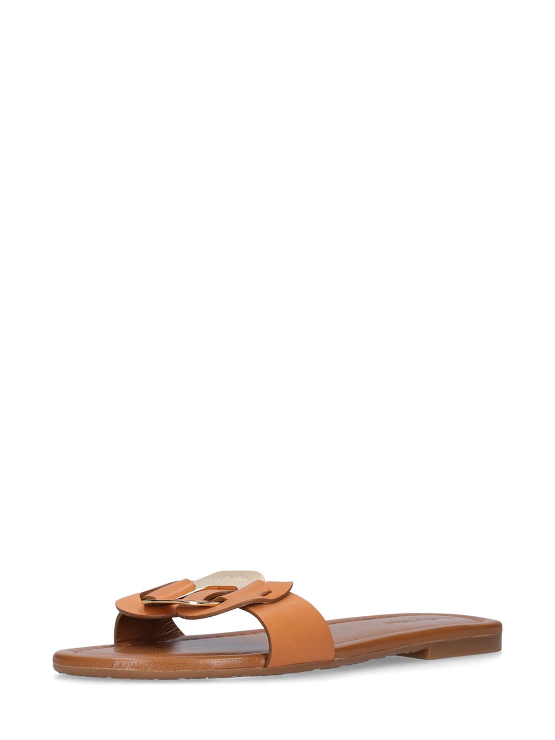 Shop See By Chloé 5mm Chany Leather Sandal Flats In Tan