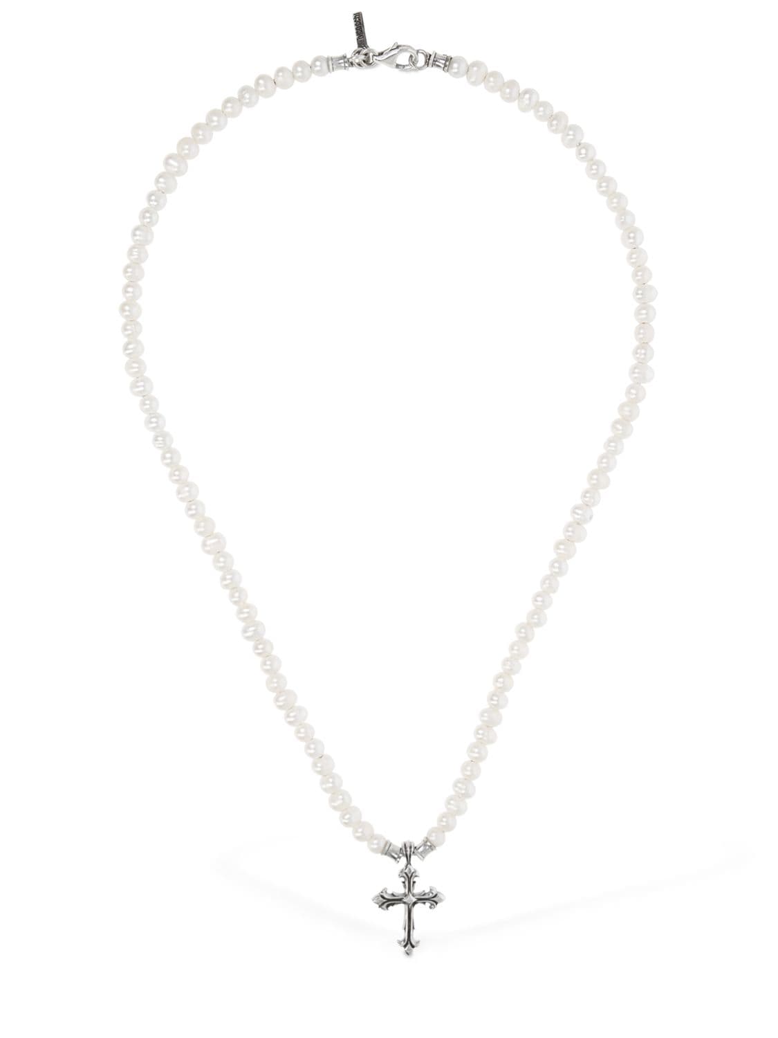 Image of Pearl Chain Necklace W/ Cross