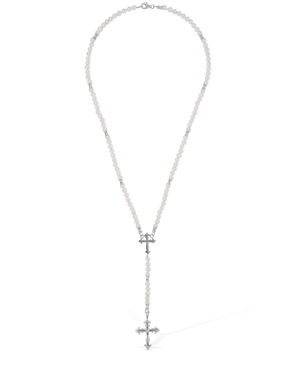 Shop Emanuele Bicocchi Pearl Rosary Small Necklace In Pearl,silver