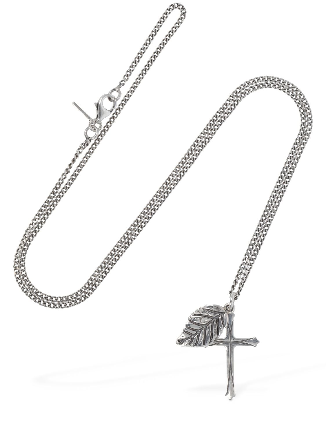 Shop Emanuele Bicocchi Leaf & Cross Charm Necklace In 실버